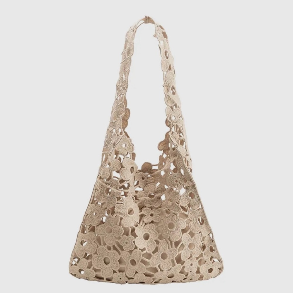 Melie Bianco “Aster” Floral Cutout Beige Tote Bag